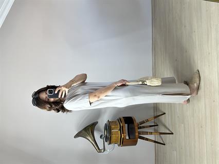 Taş Rengi Penye Modal Kumaş Yandan Yırtmaçlı Uzun Elbise