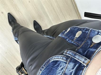 Tasarım Deri Jean Detaylı Yelek Pantolon Takım