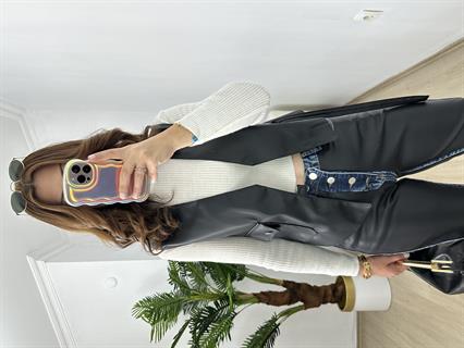Tasarım Deri Jean Detaylı Yelek Pantolon Takım