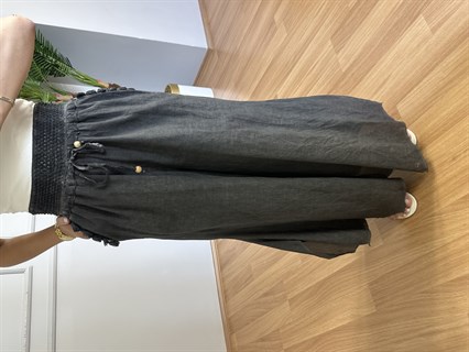 Tasha Füme Yıkamalı Astarlı Keten Pantolon
