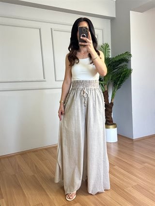 Tasha Taş Yıkamalı Astarlı Keten Pantolon