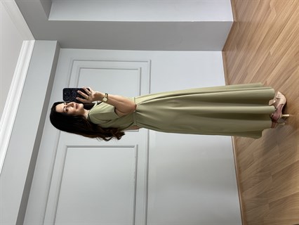 Valeria Haki Premium Kalite Kemerli Elbise