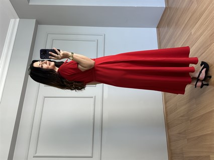 Valeria Kırmızı Premium Kalite Kemerli Elbise
