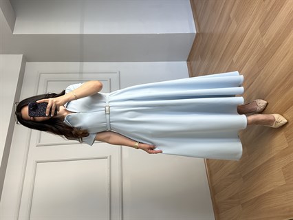 Valeria Mavi Premium Kalite Kemerli Elbise 