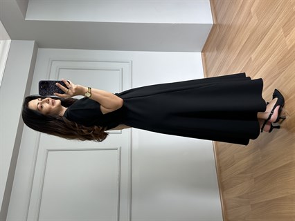 Valeria Siyah Premium Kalite Kemerli Elbise