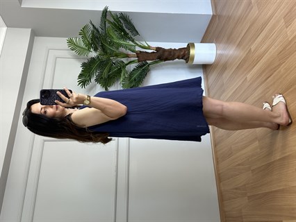 Valya Lacivert Askılı Müslin Elbise