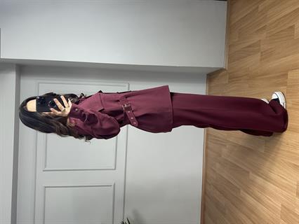 Velora Bordo Gold Detay Tensel Gabardin Gömlek Pantolon Takım