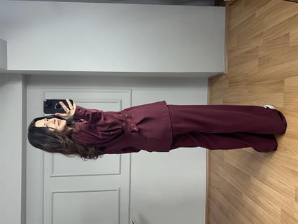 Velora Bordo Gold Detay Tensel Gabardin Gömlek Pantolon Takım