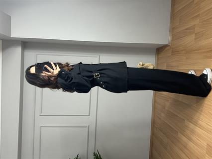 Velora Siyah Gold Detay Tensel Gabardin Gömlek Pantolon Takım