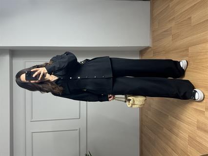 Velora Siyah Gold Detay Tensel Gabardin Gömlek Pantolon Takım