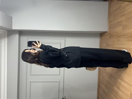 Velora Siyah Gold Detay Tensel Gabardin Gömlek Pantolon Takım