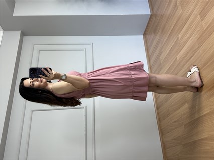 Venya Pembe Viskon Kısa Elbise