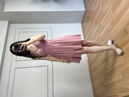 Venya Pembe Viskon Kısa Elbise