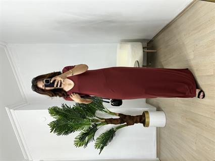 Vişne-Kiremit Orjinal Oysh Modal Kumaş V Yaka Elbise