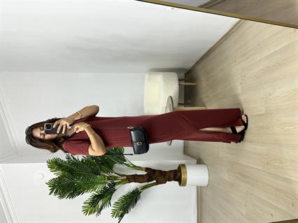 Vişne-Kiremit Orjinal Oysh Modal Kumaş V Yaka Elbise