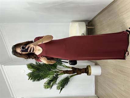 Vişne-Kiremit Orjinal Oysh Modal Kumaş V Yaka Elbise