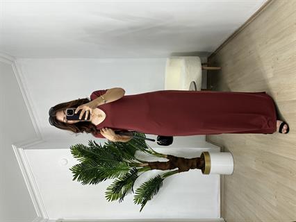 Vişne-Kiremit Orjinal Oysh Modal Kumaş V Yaka Elbise