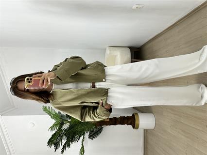 Yağ Yeşili Tencel Gabardin Kumaş Balon Trençkot