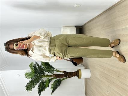 Yağ Yeşili Tencel Gabardin Kumaş Kargo Cepli Havuç Pantolon
