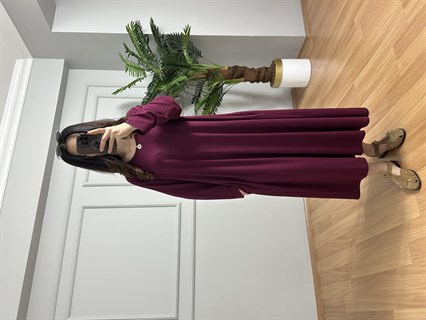 Yasmin Bordo Likralı Basic Elbise 