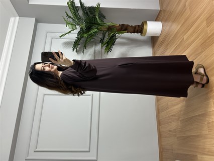 Yasmin Kahve Likralı Basic Elbise 