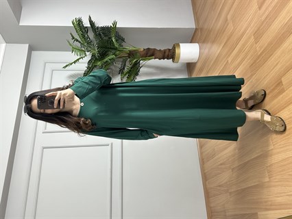 Yasmin Zümrüt Yeşili Likralı Basic Elbise 