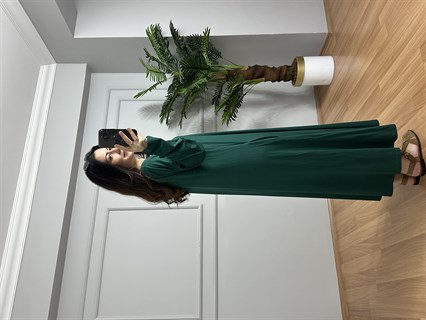 Yasmin Zümrüt Yeşili Likralı Basic Elbise 