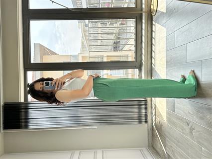 Yeşil Keten Önden Dikişli Bol Pantolon