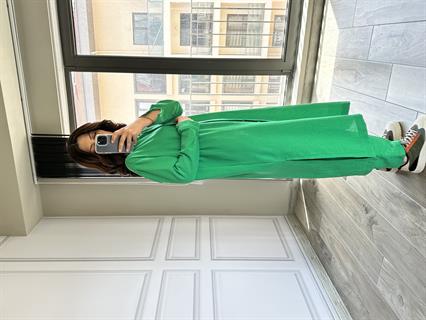 Yeşil Pamuk Keten Uzun Gömlek Şalvar Takım