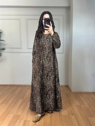 Zühre Kahve Krem Süet Kumaş Cepli Elbise