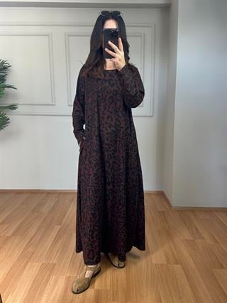 Zühre Siyah Kahve Süet Kumaş Cepli Elbise