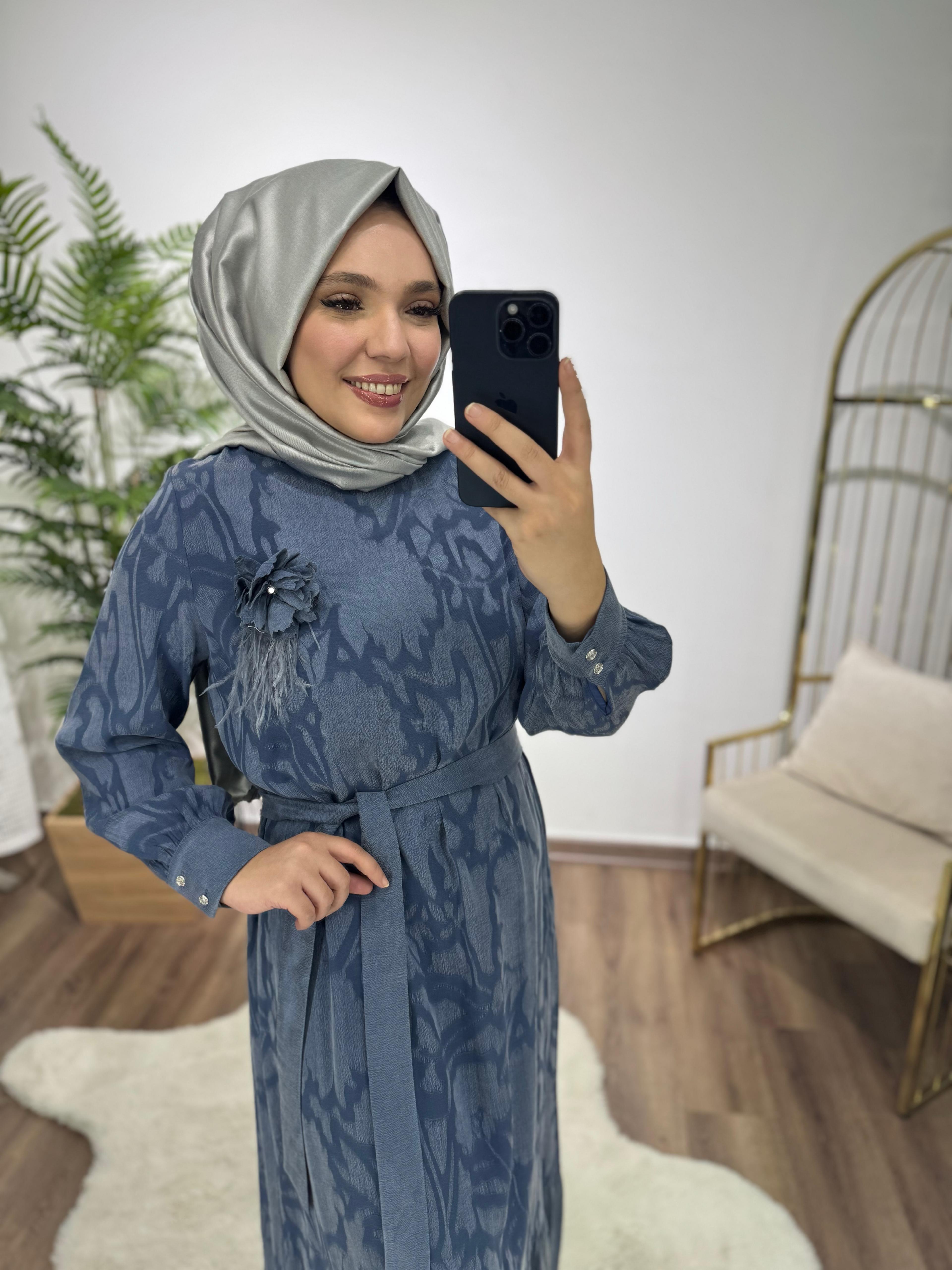 İpek Kupra Elbise Mavi