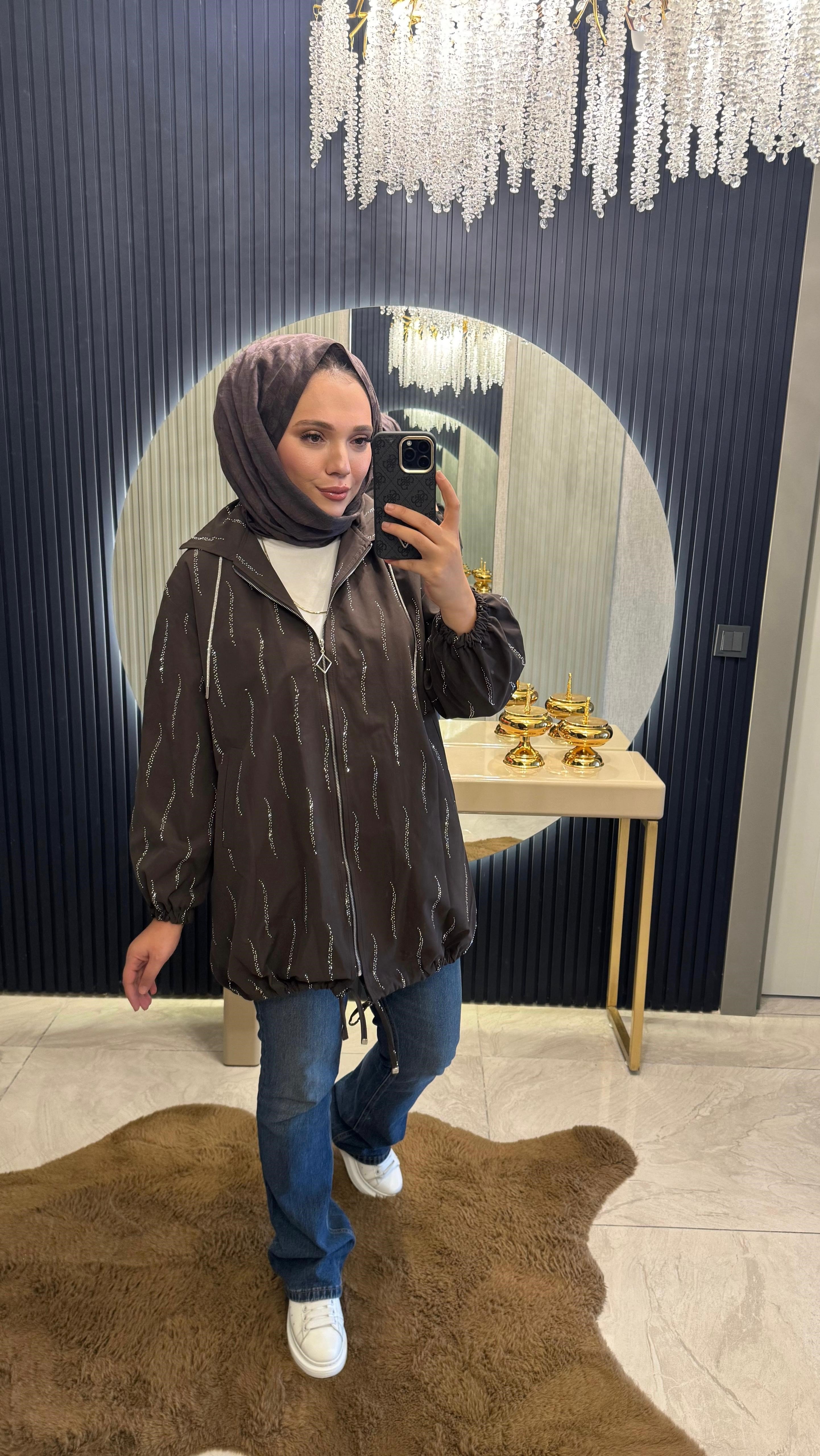 Kapşonlu Trench Acı Kahve