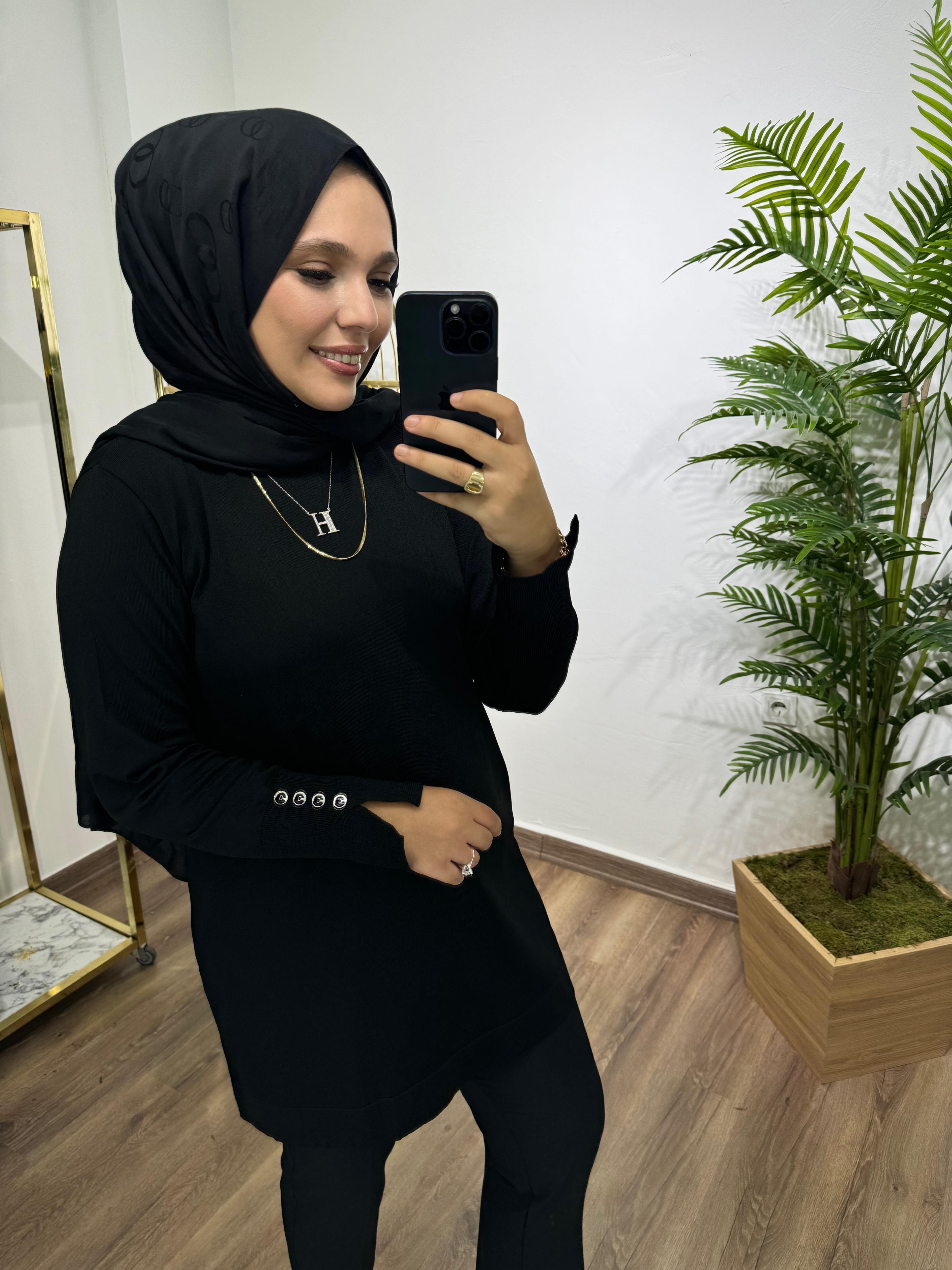 Merserize Triko Tunik Siyah