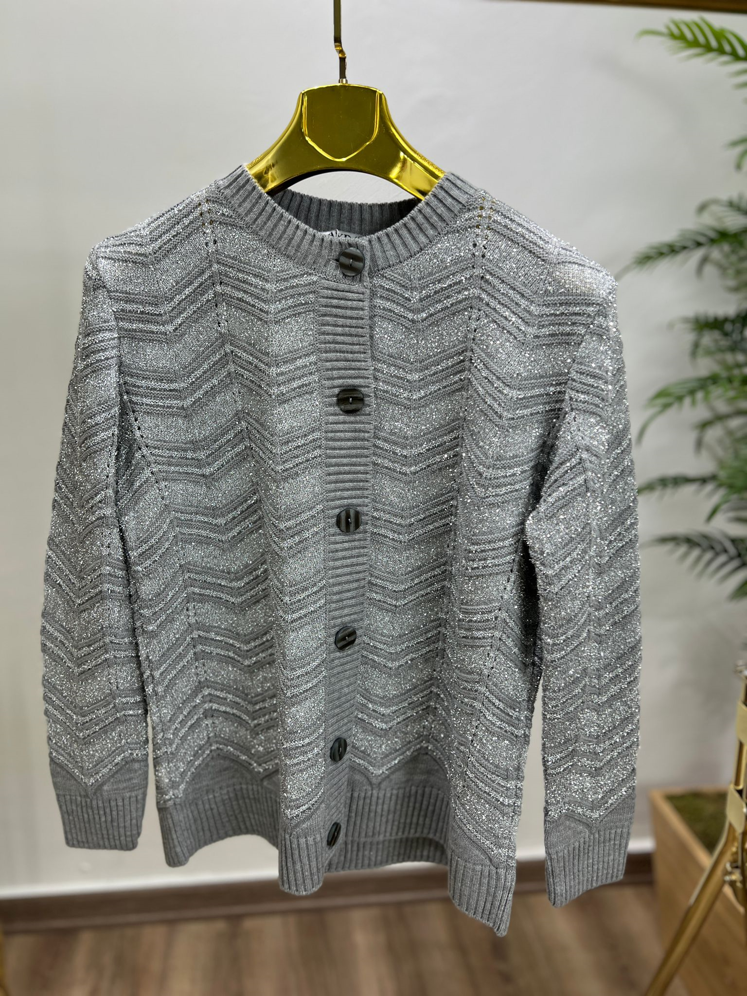 Simli Triko Hırka Gümüş