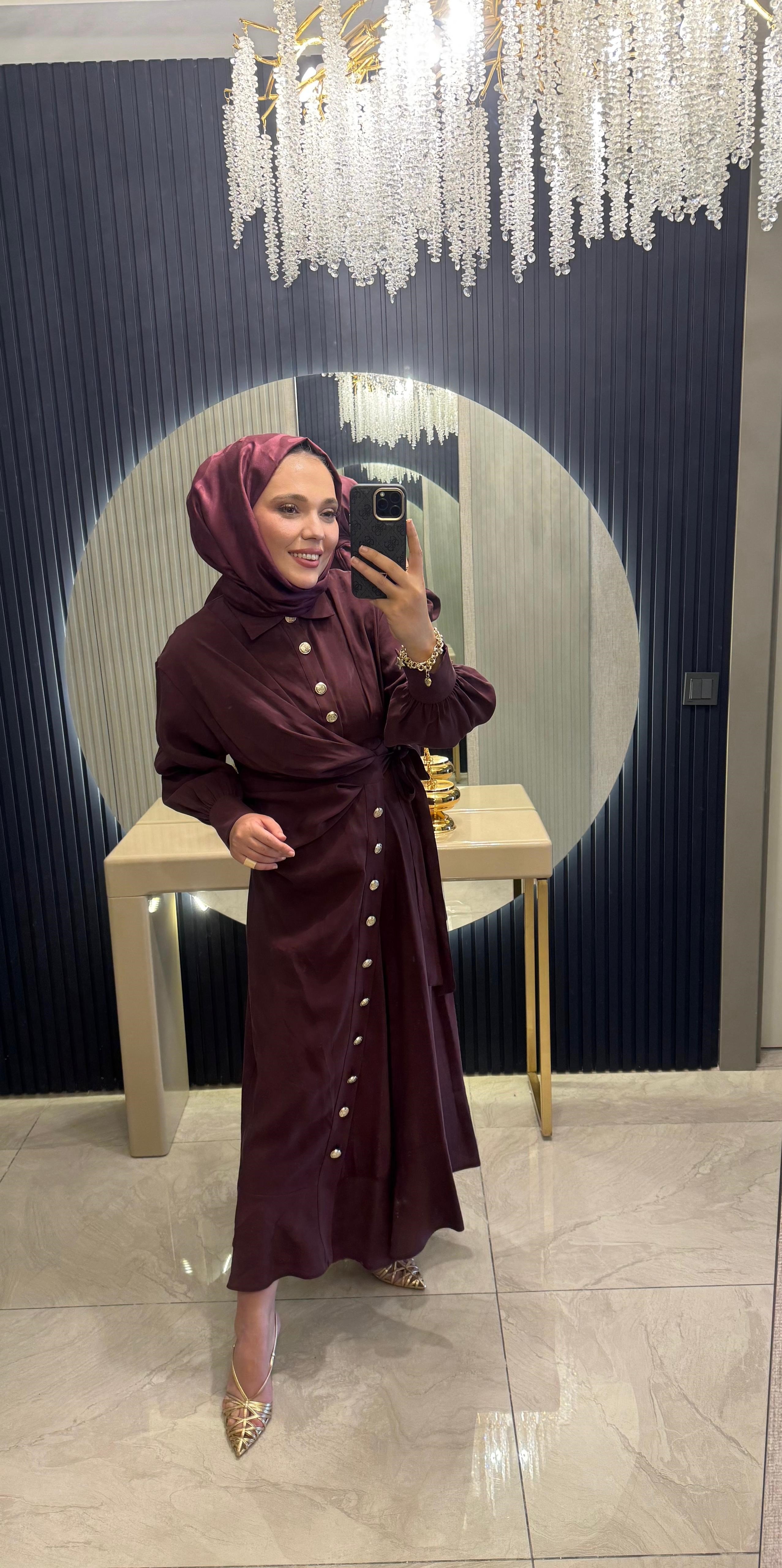Tensel Gömlek Elbise Mürdüm