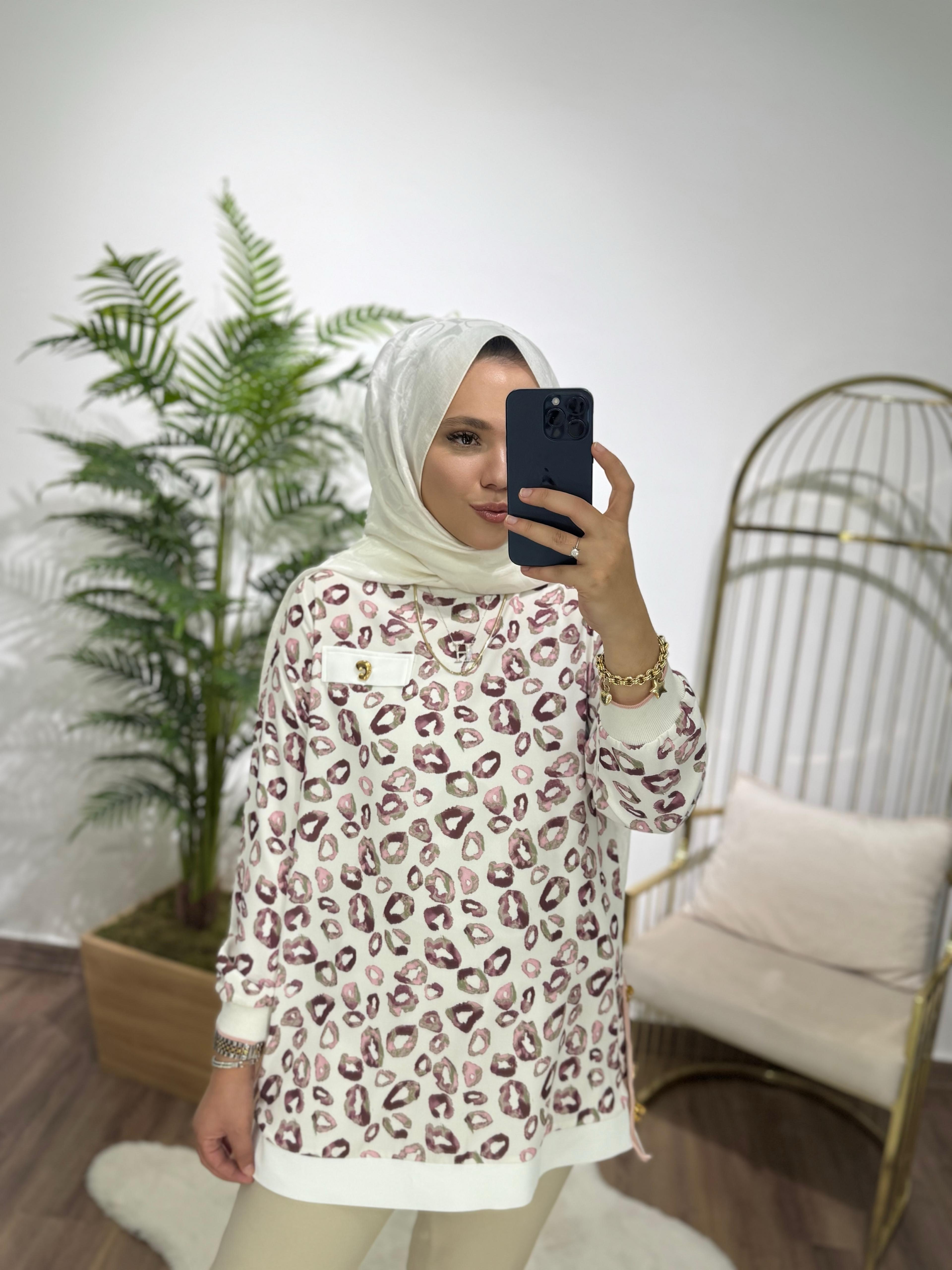 Yazlık Tunik Kahverengi Desenli