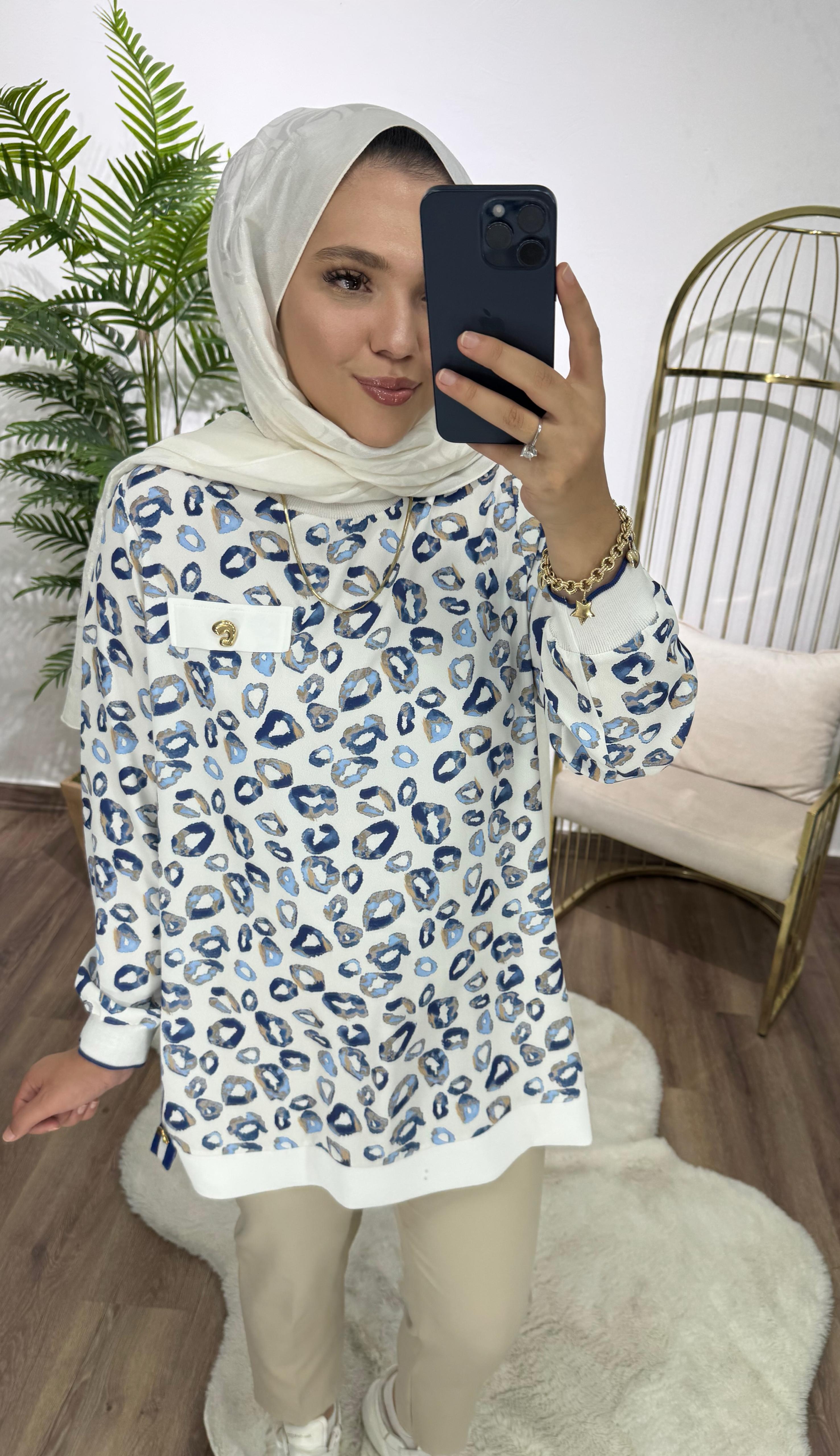 Yazlık Tunik Mavi Desenli