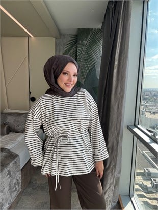 Çizgili Sweatshirt Kahverengi