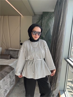 Çizgili Sweatshirt Siyah