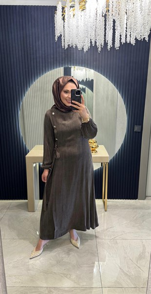 Düğmeli İpek Cupra Kahverengi