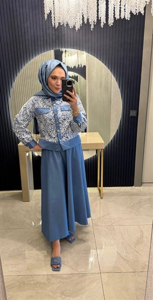 Pullu Dantel Takım Mavi