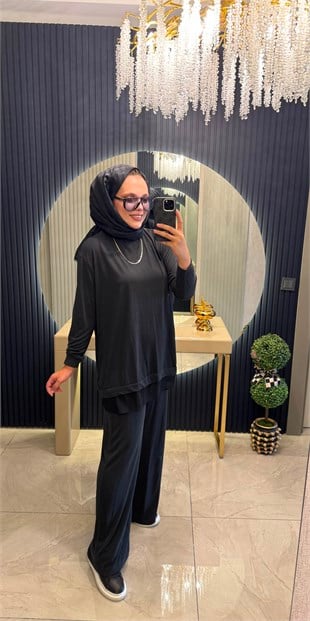 Şifonlu Spor Takım Siyah