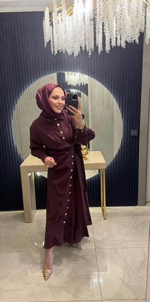 Tensel Gömlek Elbise Mürdüm