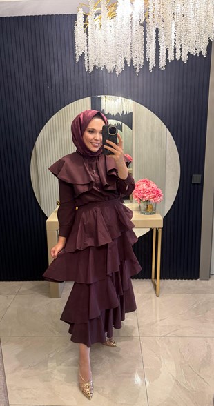 Volanlı Etekli Takım Bordo