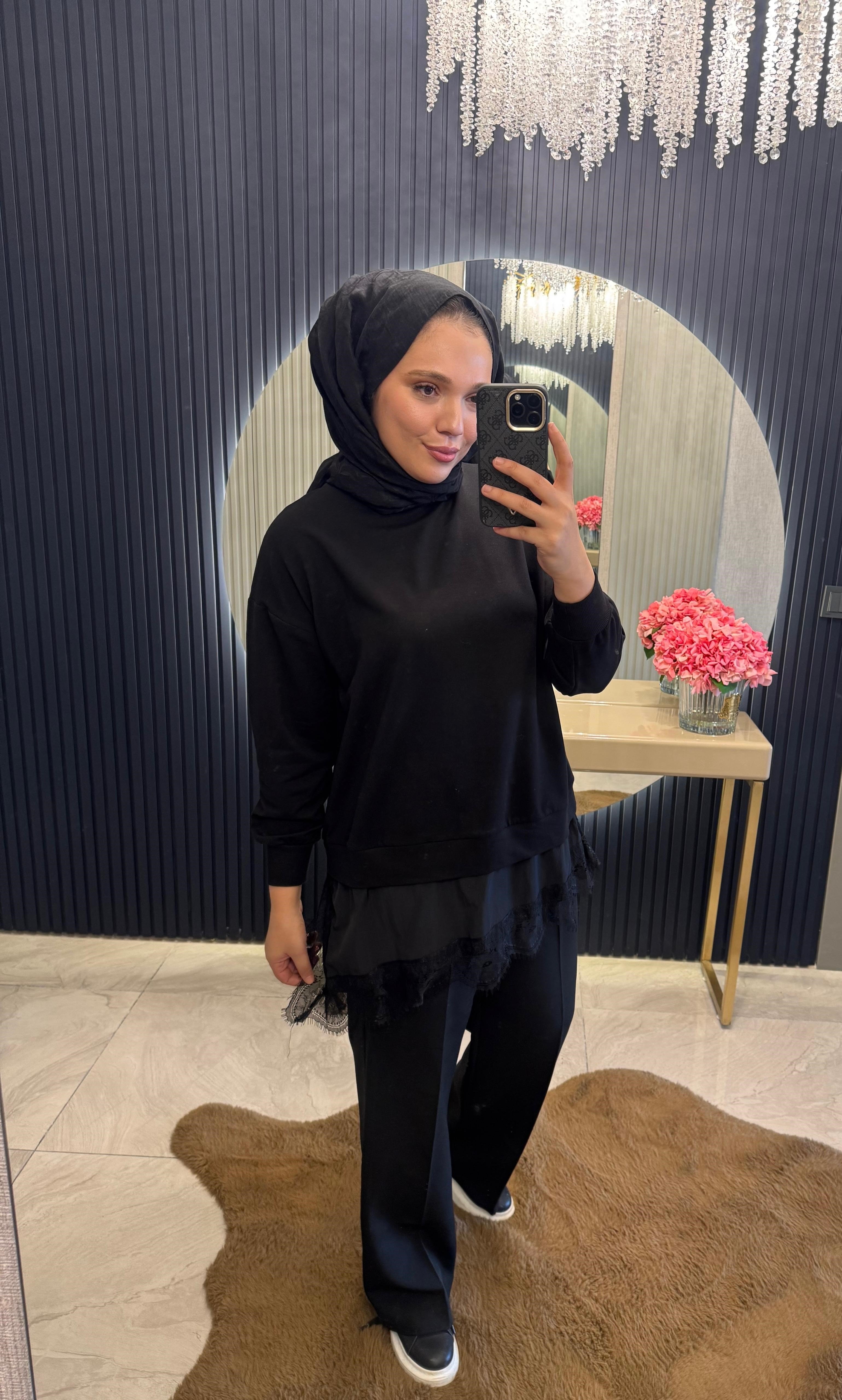 Dantelli Sweatshirt Siyah