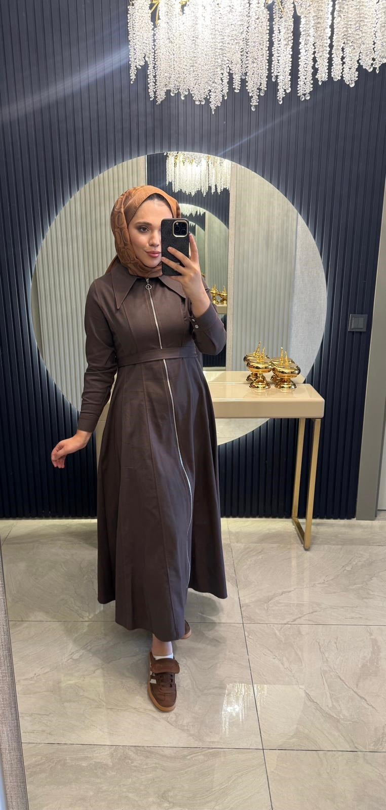 Denim Elbise Kahverengi