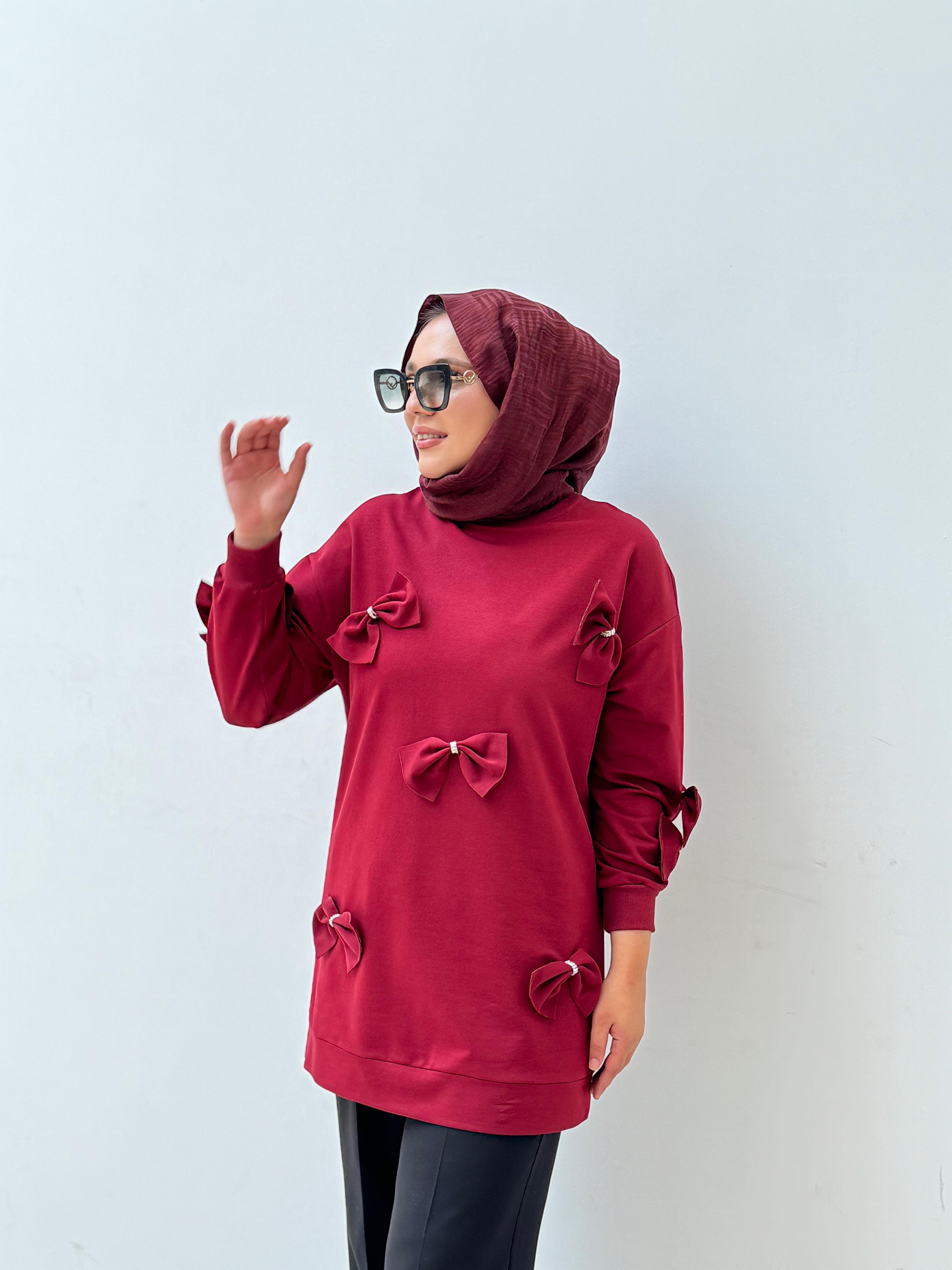 Fiyonklu Sweatshirt Bordo