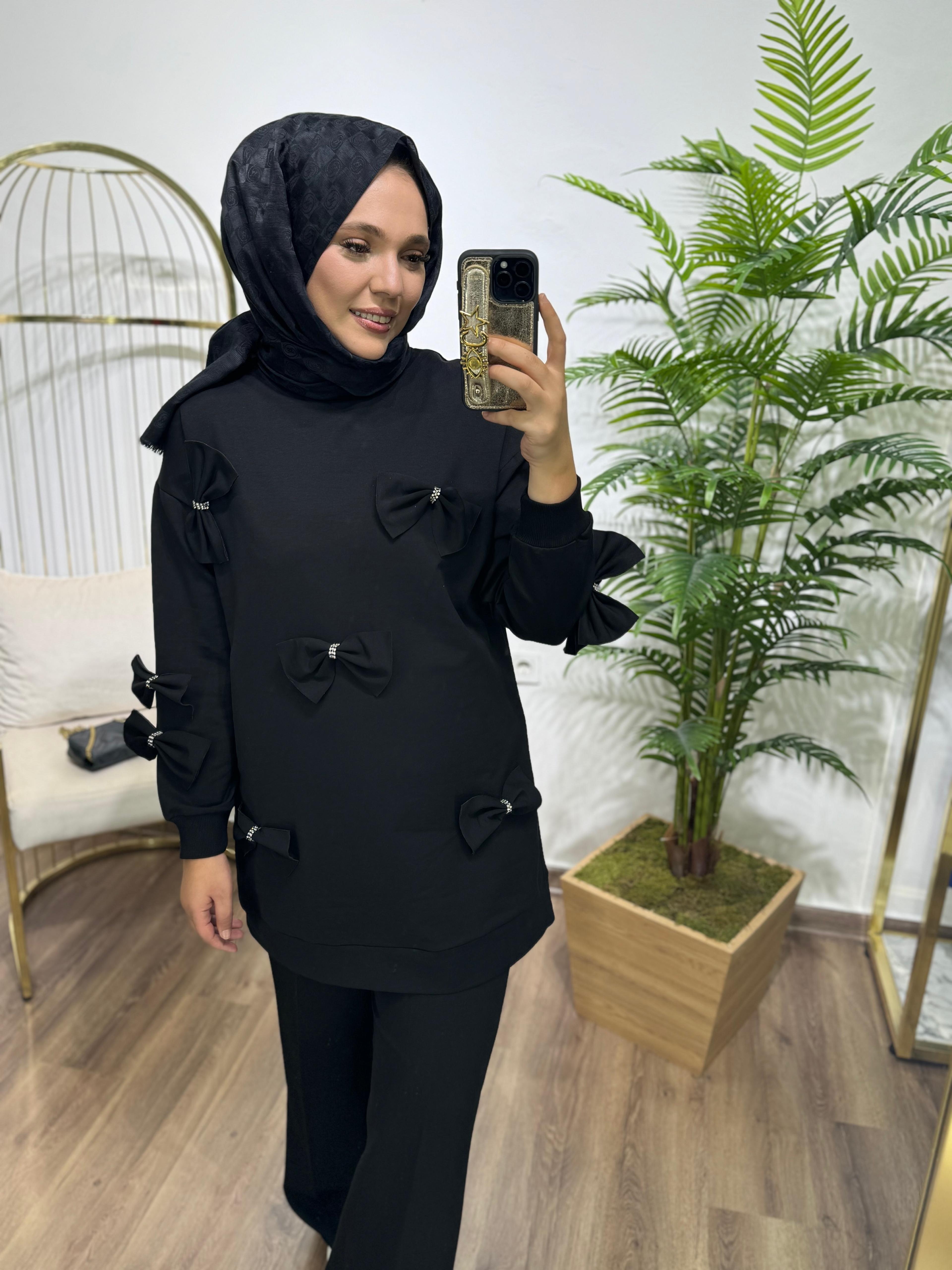 Fiyonklu Sweatshirt Siyah