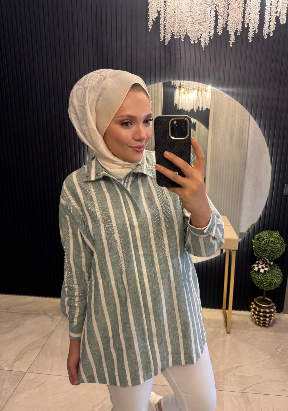 Ham Keten Ceket Yeşil
